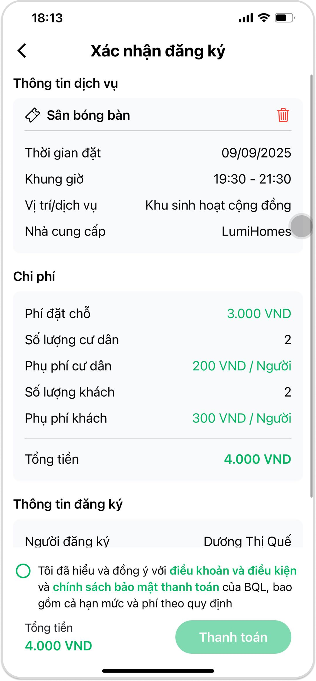 Slide app đặt tiện ích và thanh toán