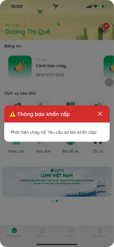 Slide cảnh báo khẩn cấp cho cư dân